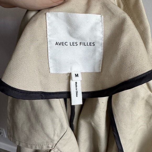 NWT Avec Les Filles Light Canvas Double Breasted Belted Trench Coat Womens M - Picture 6 of 7